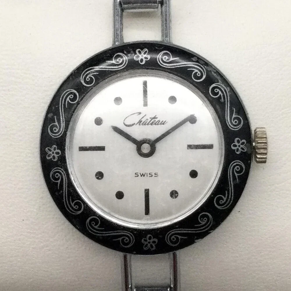 Vintage Chateau Womens Watch 29mm Silver Tone Dial Bangle Manual Swiss